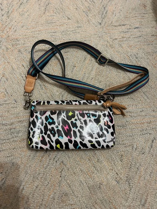 Bright Leopard Crossbody Bag with Striped Strap - Picture 3 of 3